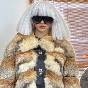 Vintage~60's/70's Brown Fur & Leather Banded Coat w/Turnlock Buttons~Small